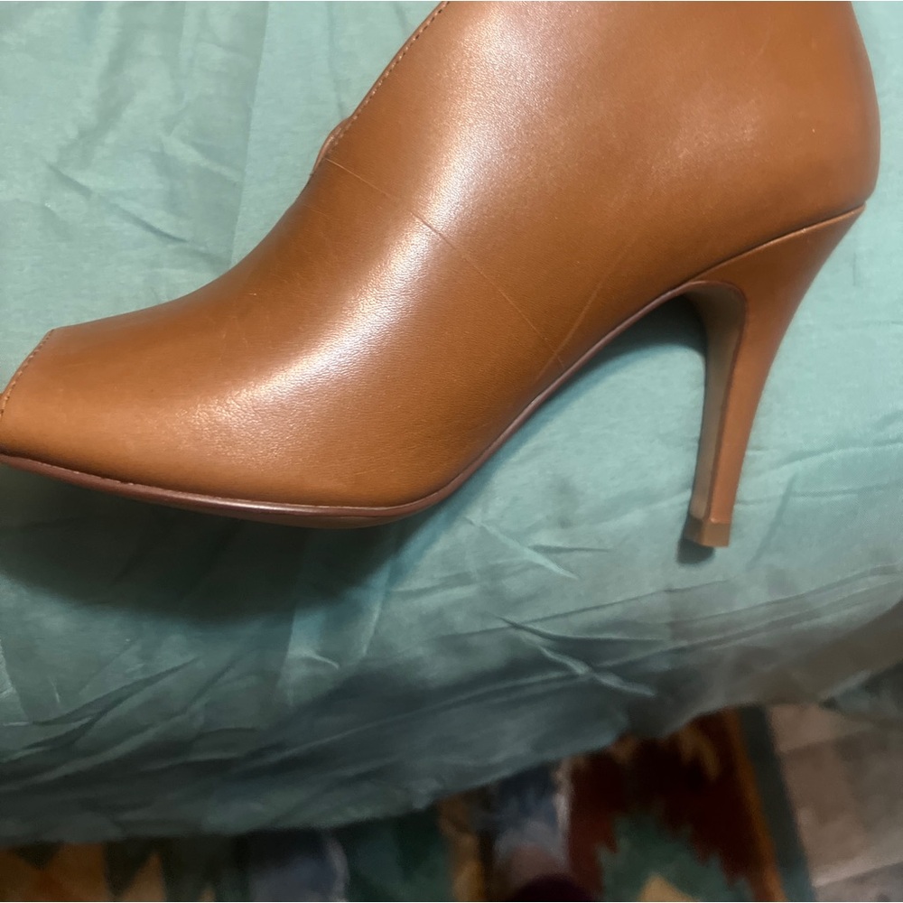Brown leather ankle open toe bottom shoes